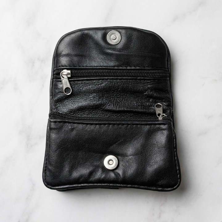 Premium Black Leather Ladies' Mini Pouch Elegant Multi-Purpose Coin Purse & Key Organizer with Secure Zipper - Image 2