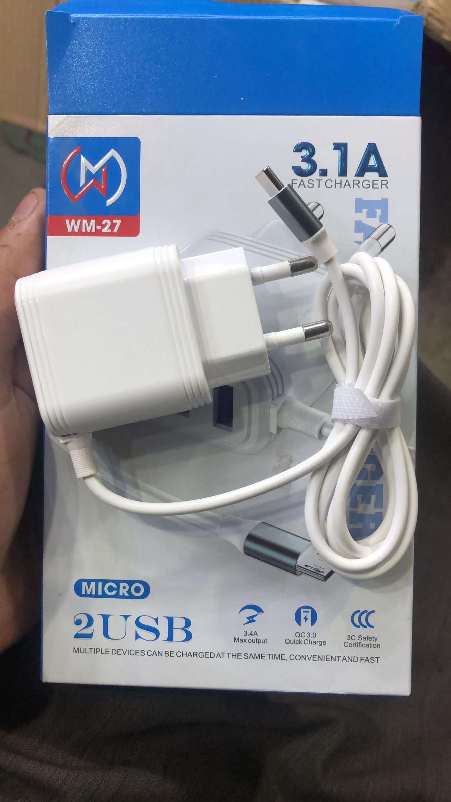 WM 27 3.1A Fast Micro USB Charger with Dual USB Ports Cable & Adapter by WM - Image 5