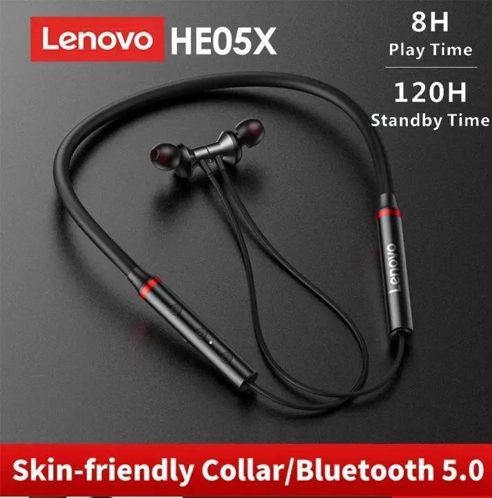 Lenovo HE05X Bluetooth 5.0 Magnetic Neckband Earphones with Mic 8 Hours Playtime, Sweatproof Sports Headset - Image 2