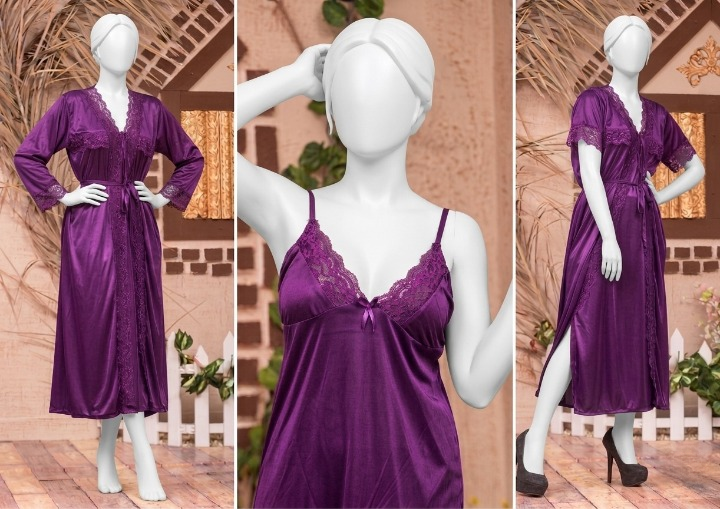 2 PCs Silk Splendor Satin Nightwear Set Elegant & Comfortable Sleepwear SKU R-003 Free Size - Image 3