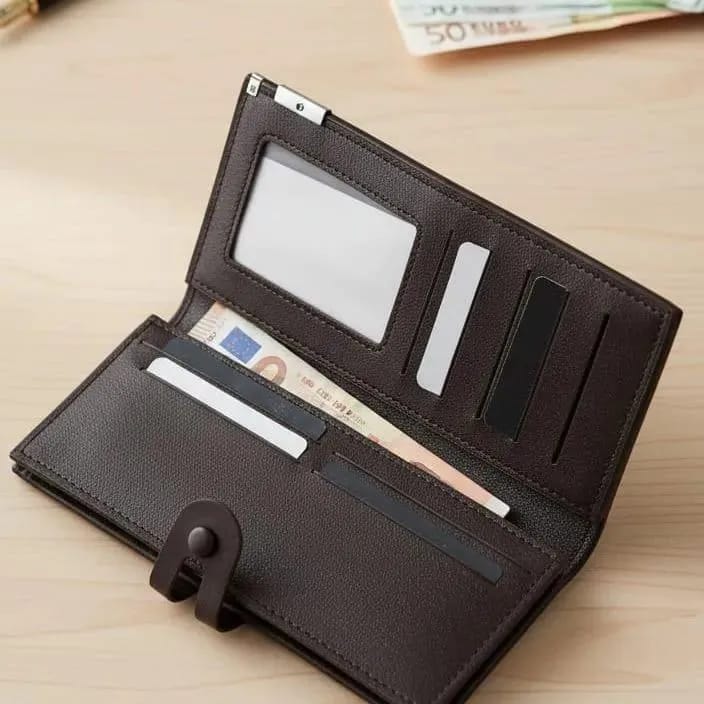 Classic Men's Genuine Leather Bifold Wallet - Premium Slim Pocket Organizer with ID Window - Image 3