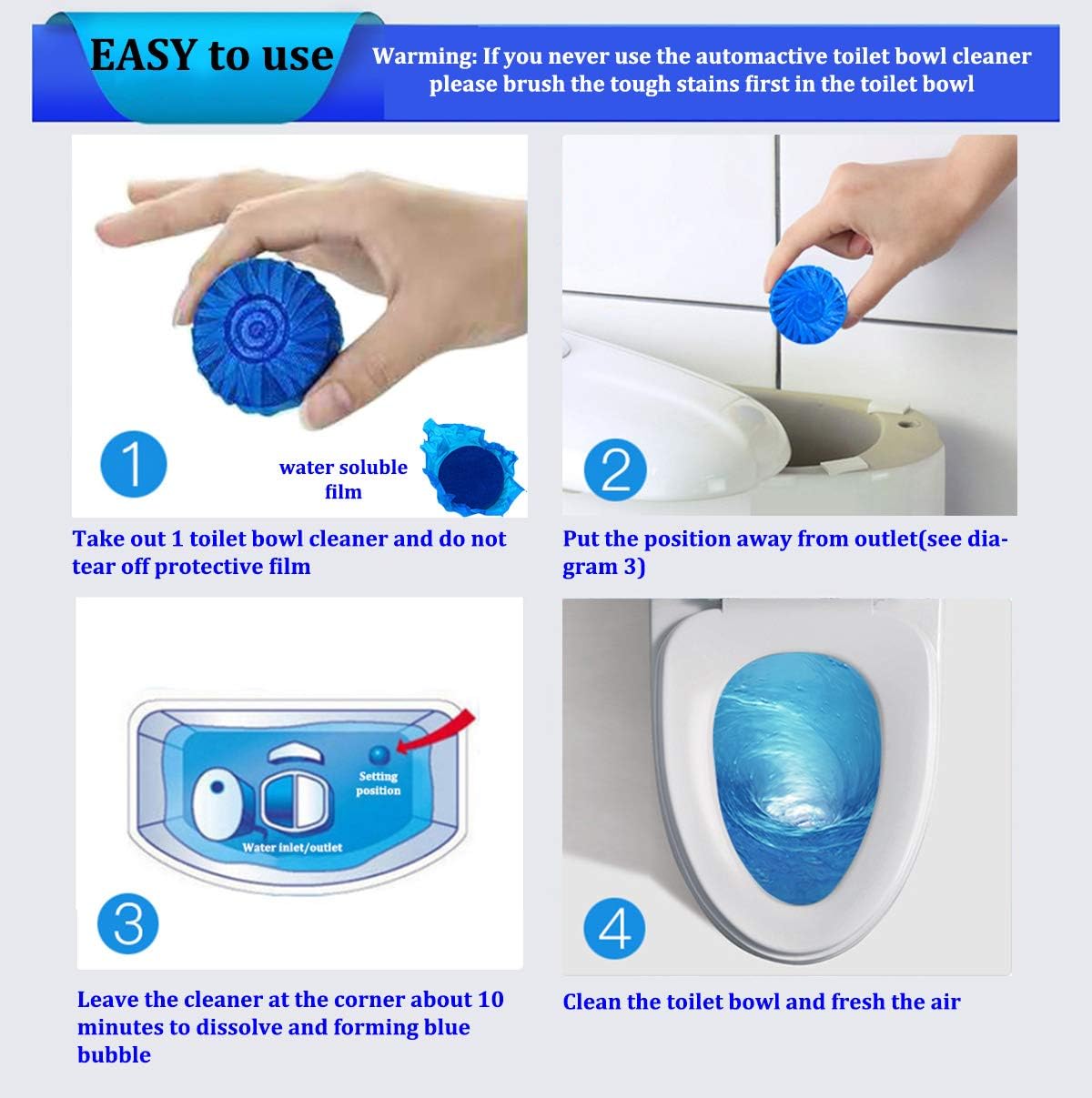 Eco-Friendly Toilet Bowl Cleaner & Deodorizer Tablets (10pcs) Automatic Tank Flush Blue Cleaning Tablets for Fresh & Hygienic Toilets - Image 3