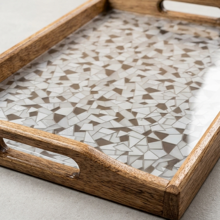 Premium Wood & Acrylic Serving Tray Elegant Decorative Tray for Serving, Coffee Table & Home Décor (Multiple Sizes) - Image 4