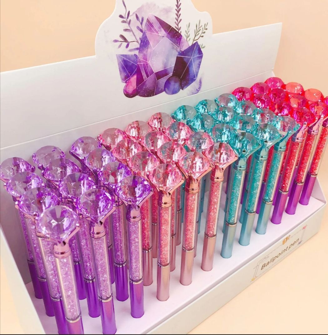 Diamond Ballpoint Pens Elegant Design Smooth Writing Comfortable Grip Durable Build Perfect For Office School And Daily Use (Random Color) - Image 2