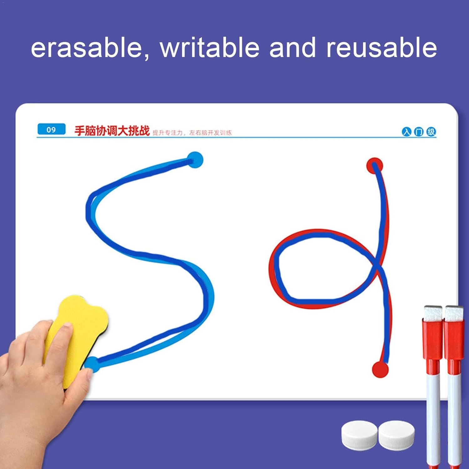 2-in-1 Brain Development Training Kit Reusable Finger Maze & Pen Control Workbook for Kids & Adults (20 Training Pictures) - Image 4