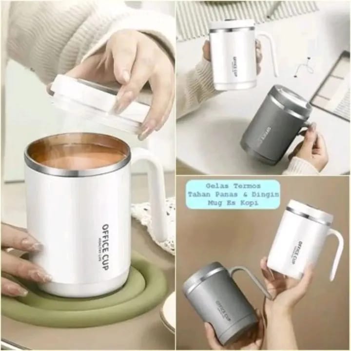 Office Cup: 500ml Double-Walled Stainless Steel Coffee Mug with Ergonomic Handle, Splash-Proof Lid, and Minimalist Healthy Life Aesthetic for Home & Workspace - Image 2