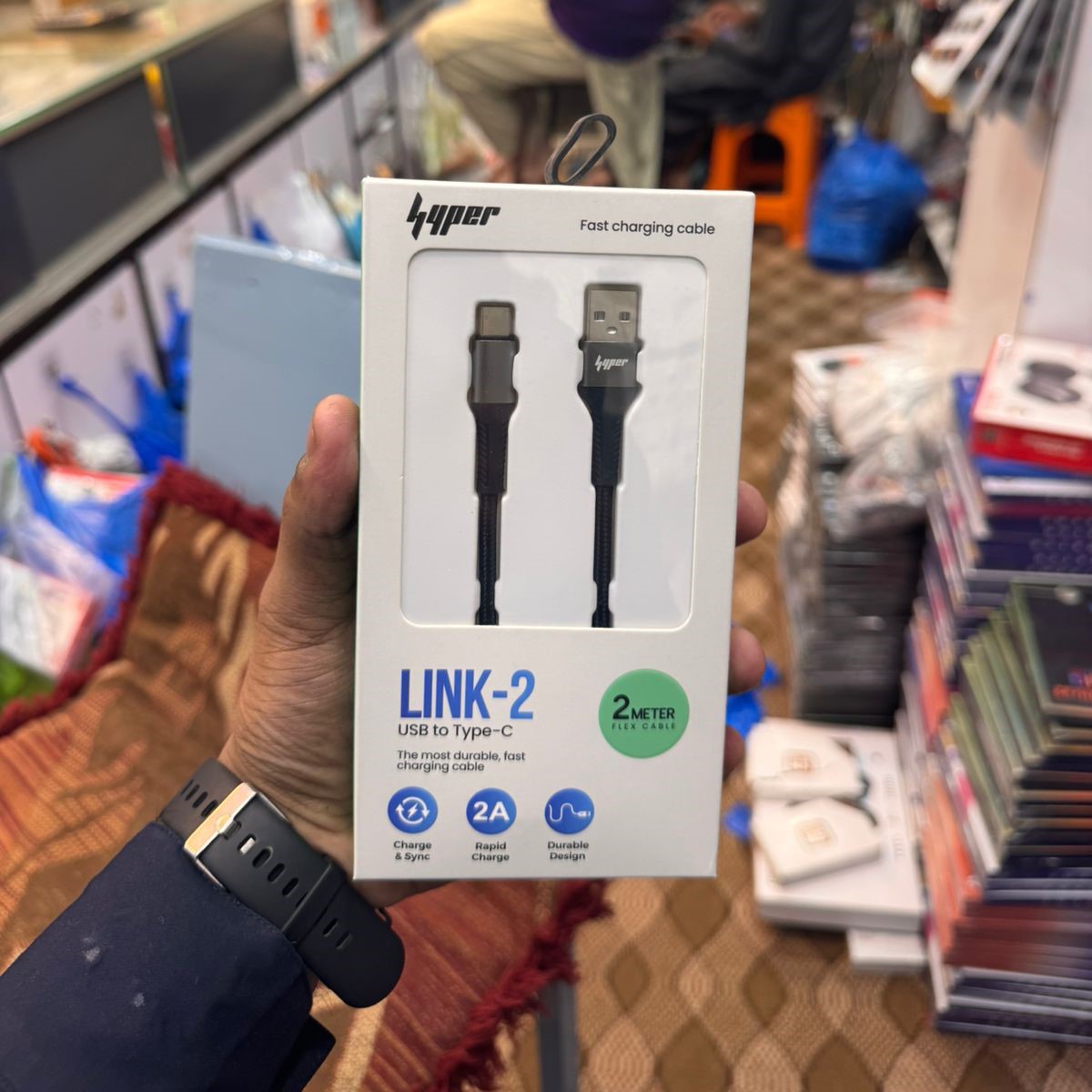 Yolo Hyper LINK-2 USB to Type C Charging Cable (Y-084) Durable Nylon Braided, 2m, Fast 2A Charging & Data Transfer - Image 3