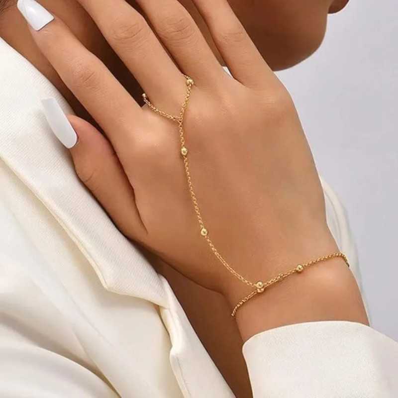 Elegant Finger Bracelet – Adjustable Gold Hand Chain with Connected Ring for Women & Girls(Multi Color) - Image 2