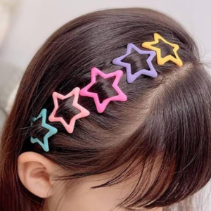 Pack Of 4 Star Shape Hair Clips For Girls Cute And Colorful Hair Accessories For Kids Styling And Daily Wear (Multicolor)