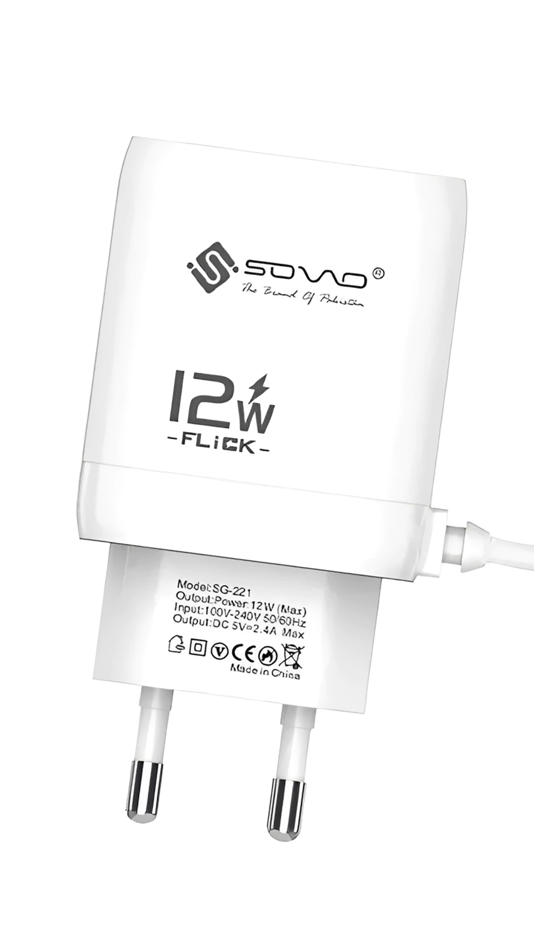 SOVO Flick Series SG-221 12W Fast Charger with Micro & Type-C USB Cable 2.4A Auto ID Adaptive Charging - Image 2