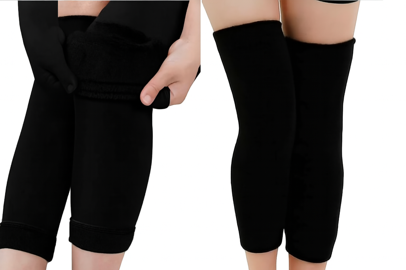 1 Pair Thermal Wool Knee Brace Sleeves Long Warm Leg Support For Winter, Pain Relief & Joint Protection For Men And Women (Black) - Image 3