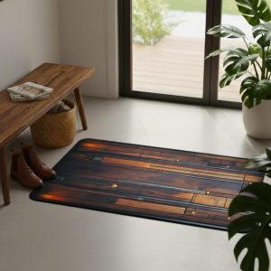 Super Absorbent Non Slip Bathroom Floor Mat Elegant Wooden Design Premium Quality 23 × 15 Inch