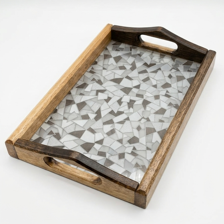 Premium Wood & Acrylic Serving Tray Elegant Decorative Tray for Serving, Coffee Table & Home Décor (Multiple Sizes) - Image 2
