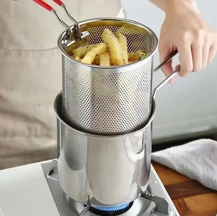 Stainless Steel Deep Fryer Frying Pot With Strainer 12ML Capacity - Image 3