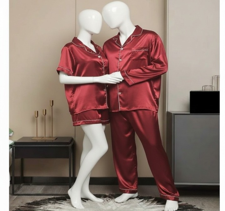 Couple Night Suit / Silk Satin Sleepwear Set Short & Long Style Combo (4 Pcs) | SKU: DC-C009 - Image 5