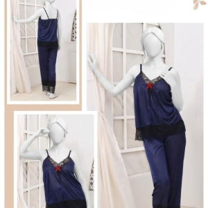 Women's Silk Top Pajama Set with Lace  Luxury Sleepwear Collection (Free Size) [SKU R-012]