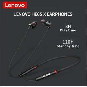 Lenovo HE05X Bluetooth 5.0 Magnetic Neckband Earphones with Mic 8 Hours Playtime, Sweatproof Sports Headset