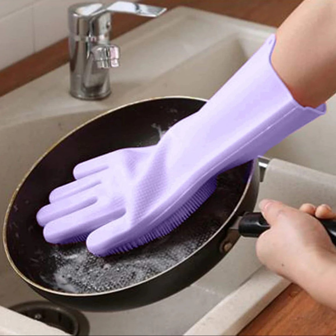 1 Pair Silicone Dishwashing Gloves Durable Quality Comfortable Grip Reliable Performance Easy Cleaning (Random Color) - Image 4