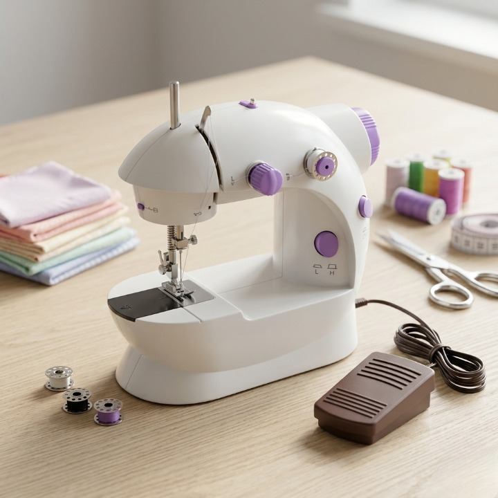 SM-202A Electric Mini Sewing Machine Double Threads & Two Speed Control for Home & Travel - Image 3
