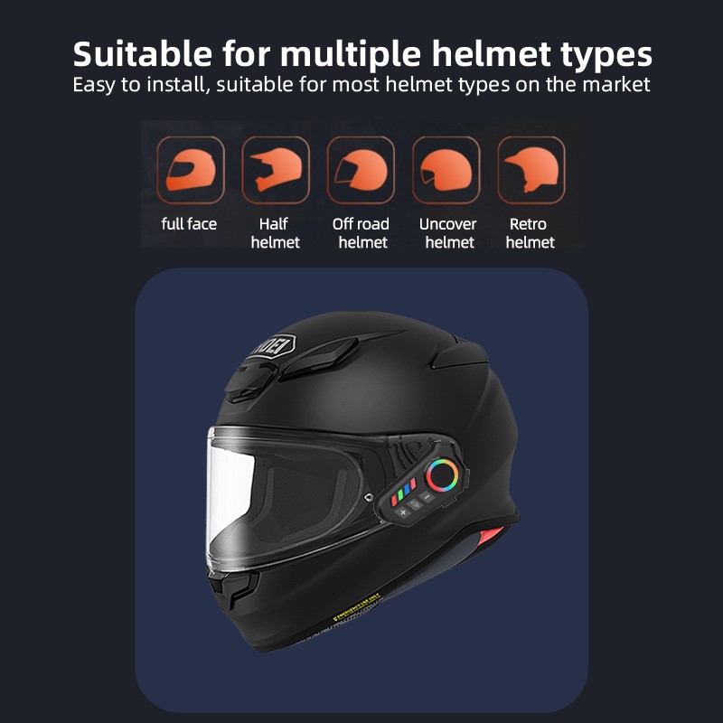 Helmet Wireless Earphone K06A Bluetooth Helmet Intercom Headset with RGB Control Knob & Noise Reduction - Image 2