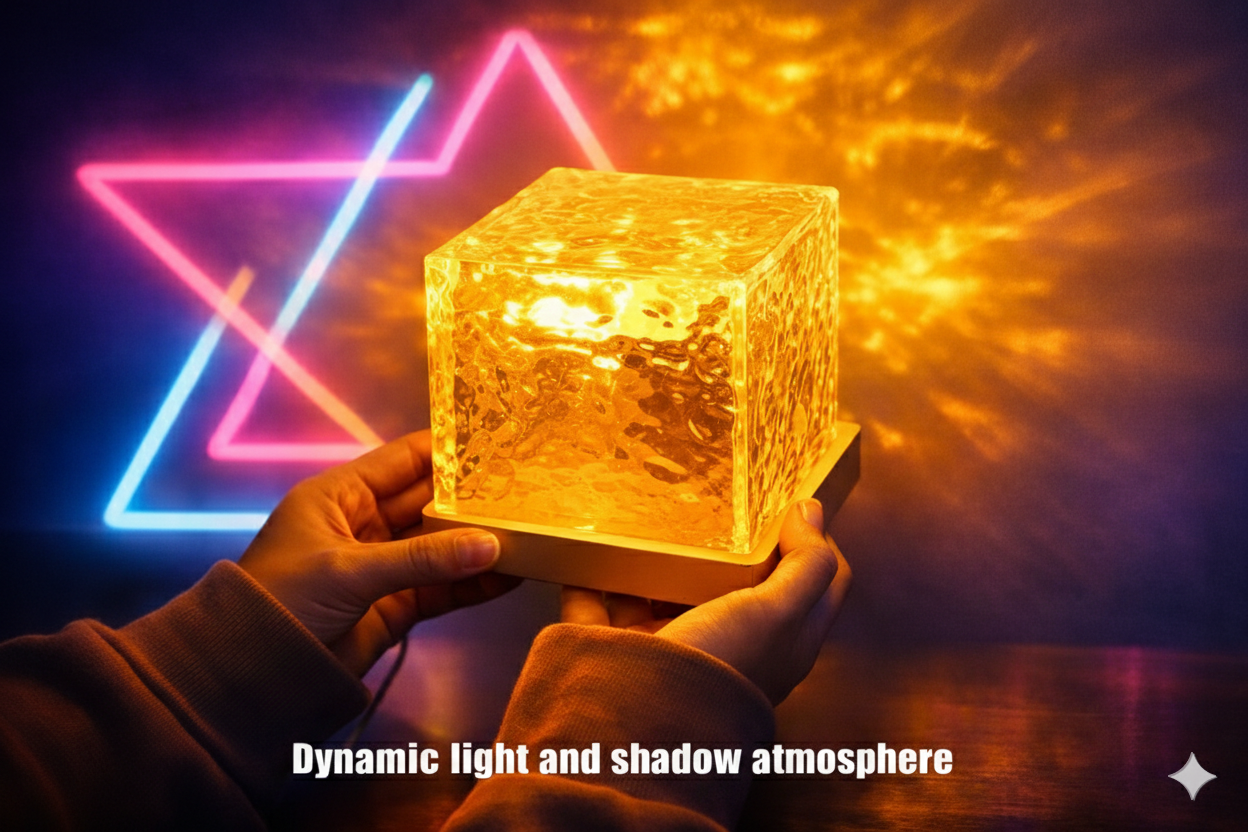 Dynamic Rotating Water Ripple Night Light milti Colors Flame Crystal Lamp for Living Room, Study, Bedroom/Galaxy Projector Light for Bedroom - Ocean Wave LED Night Light - Image 2