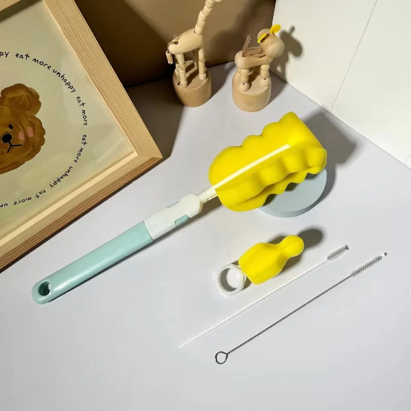 (pack of 3 )Baby Bottle and Teath Brush Set with Changeable Endings Bottle, Sponge, Straw, and Pacifier (random color - Image 2