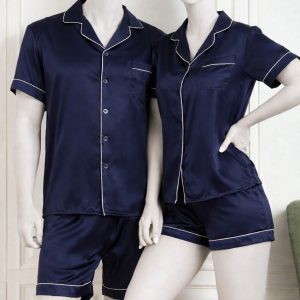 Couple Night Dress Silk Pajama Set  Short Sleeve Shirt & Shorts (4 Pcs) | SKU DC-C014