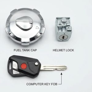 125 Tank Lock with Key and Side Lock Set Motorcycle Fuel Tank Lock Set Complete Security Lock Kit for 125cc Bike