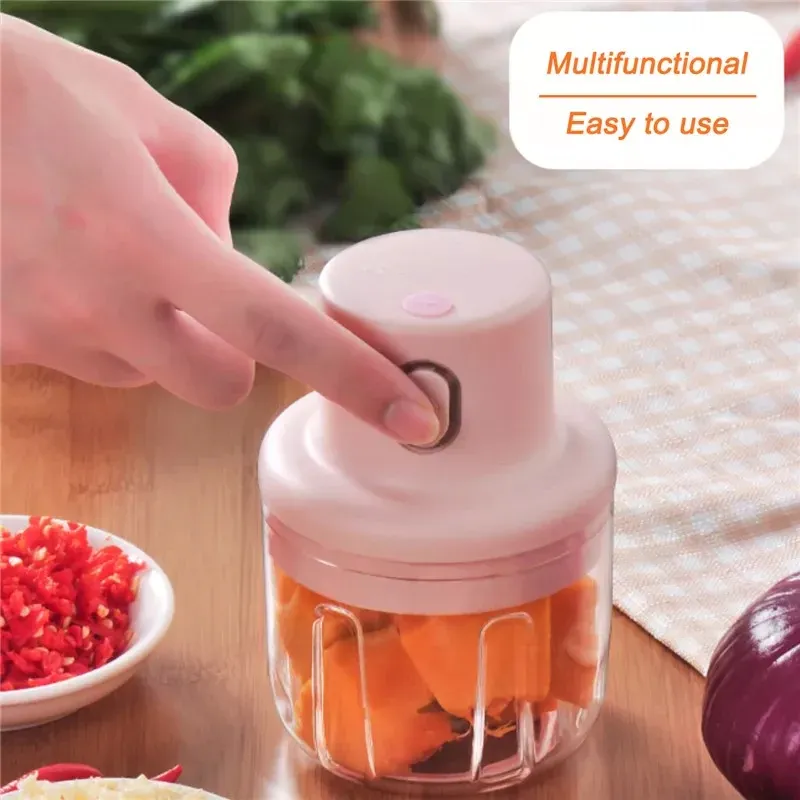 250ML Pink USB Wireless Electric Garlic Masher Sturdy Press Mincer Vegetable Chili Meat Grinder Food Chopper Kitchen Tools - Image 2
