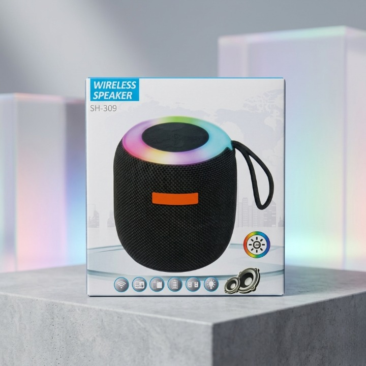 SH-309 Mini Wireless Speaker Portable Bluetooth Sound Box with RGB LED Light & TWS Support (Small Size)
