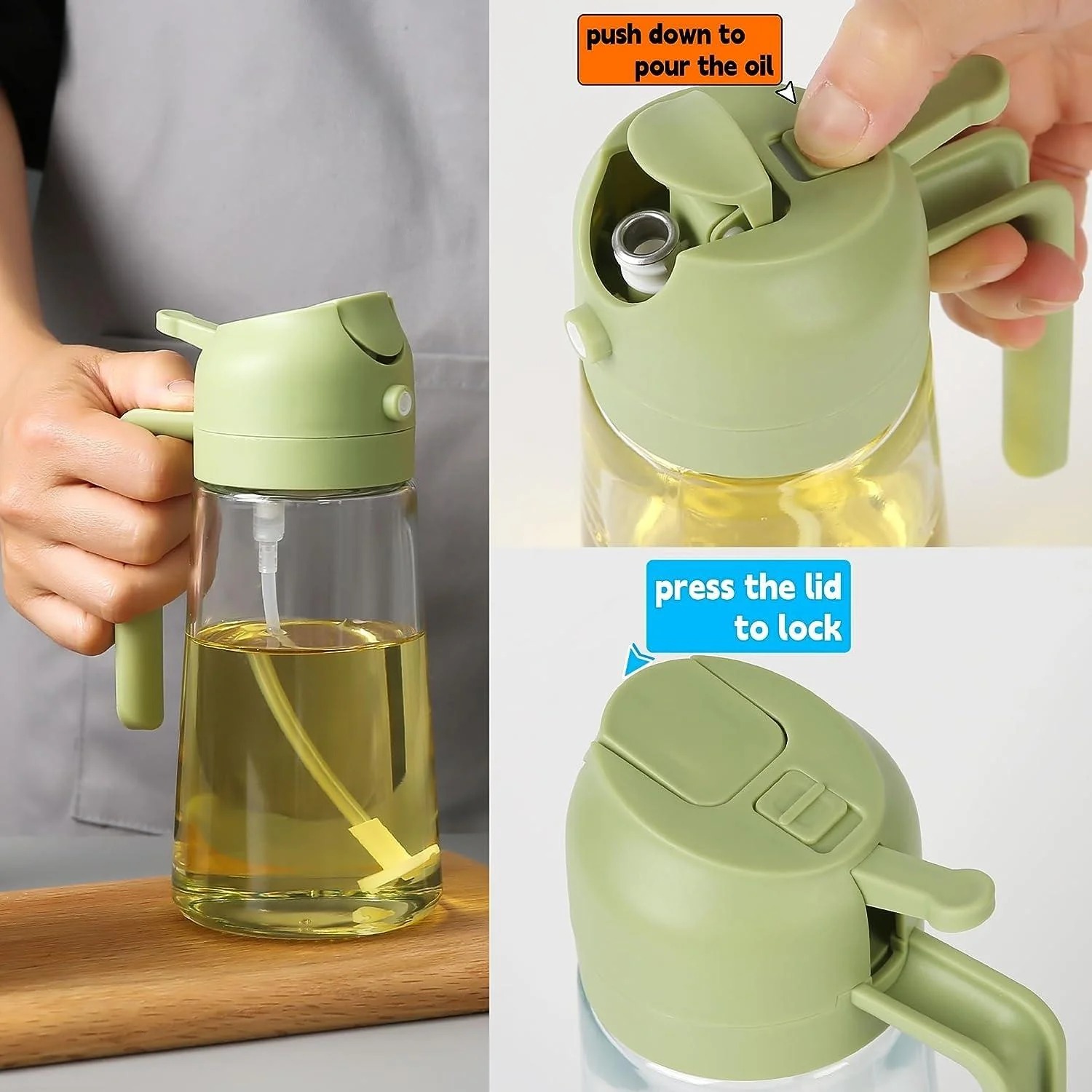 2-in-1 Oil Spray Bottle | Adjustable Mist & Dispenser | 470ml Leak-Proof Glass Container - Image 3
