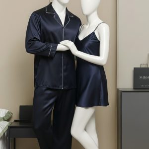 Premium Nighty Suit Satin Silk Couple Pajama Set  Luxurious Matching Night Wear for Men & Women (3 Pcs) | SKU: DC-C005
