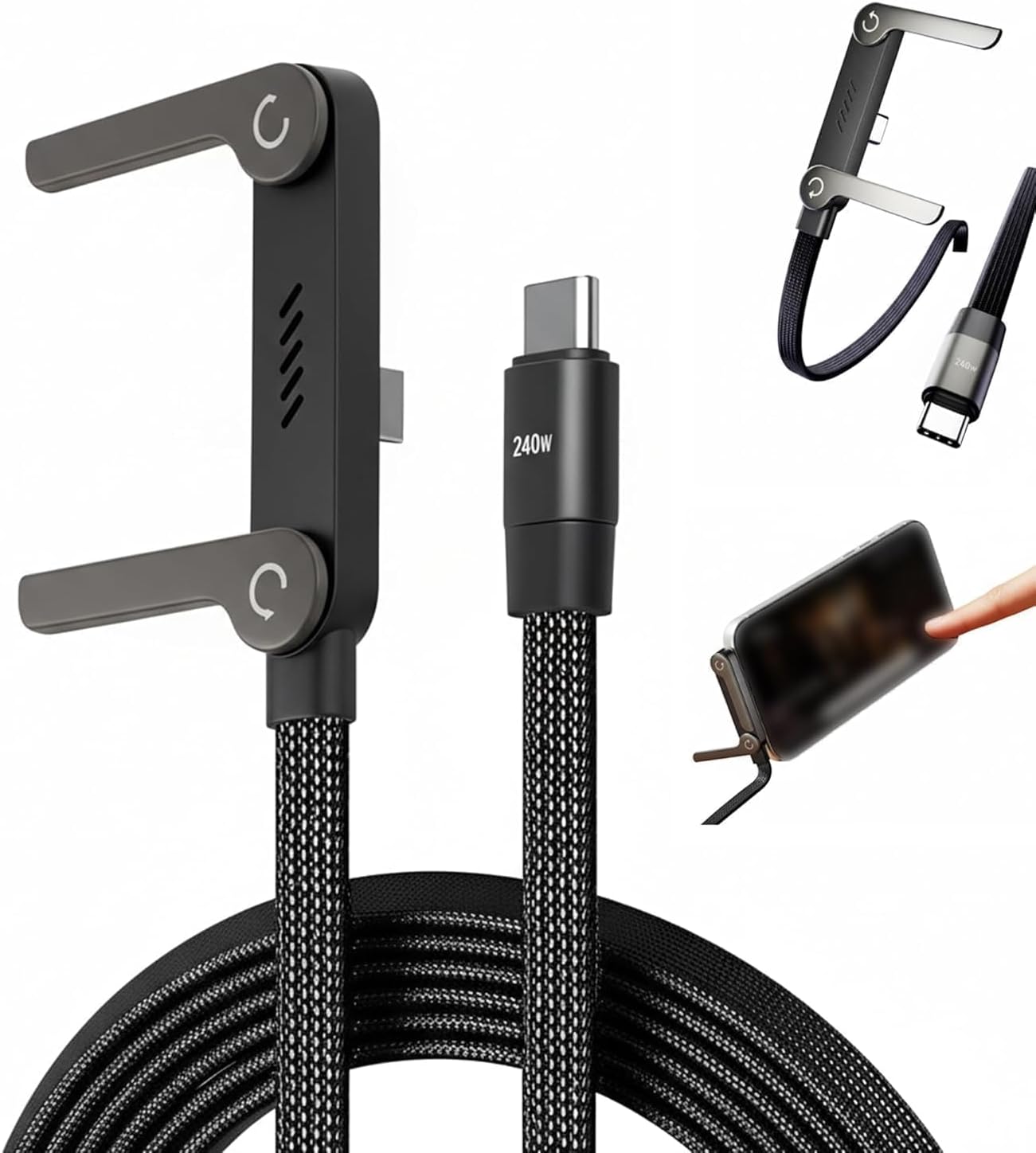 2-In-1 Data Cable With Stand | Nylon Braided USB C To USB C Cable 1.5M