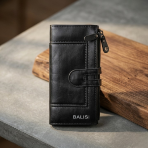 Premium Balisi Leather Long Wallet  Elegant Bi-Fold Business Clutch & Multi-Card Travel Organizer for Men