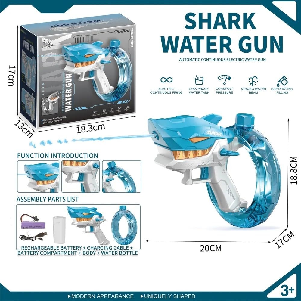 Rechargeable Shark Water Gun High Pressure Electric Water Blaster Toy For Kids, Long Range Water Shooter, Fun Outdoor Summer Play (Random Color) - Image 4