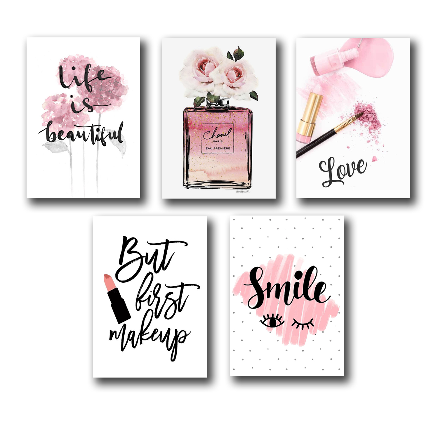 set of 5 make up themed girls room decore wall art wooden sticky Phototile frames - Image 2