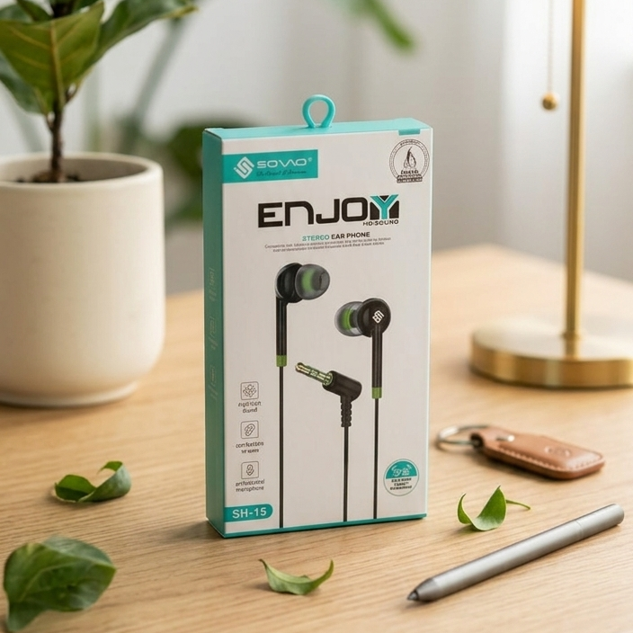 SOVO SH-15 Stereo Earphone Handsfree High Quality Wired Earphones with Deep Bass, Clear Sound & Comfortable Fit for Calls & Music - Image 3