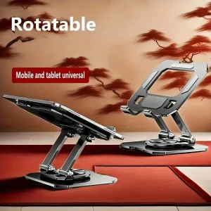 360° Rotating Metal Tablet & Mobile - Adjustable, Foldable, and Portable Desk Mount with Cooling Design for Phones, Tablets, and Small Devices, Device Cooling Stand