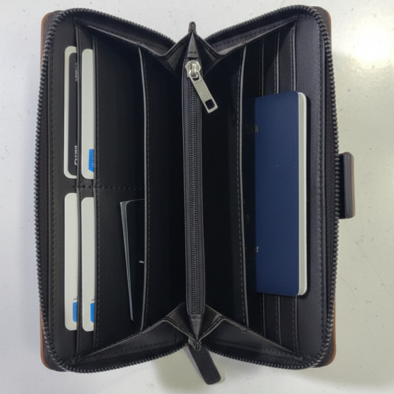 Premium Leather Travel Organizer Wallet with Metal Lock Closure - Image 3