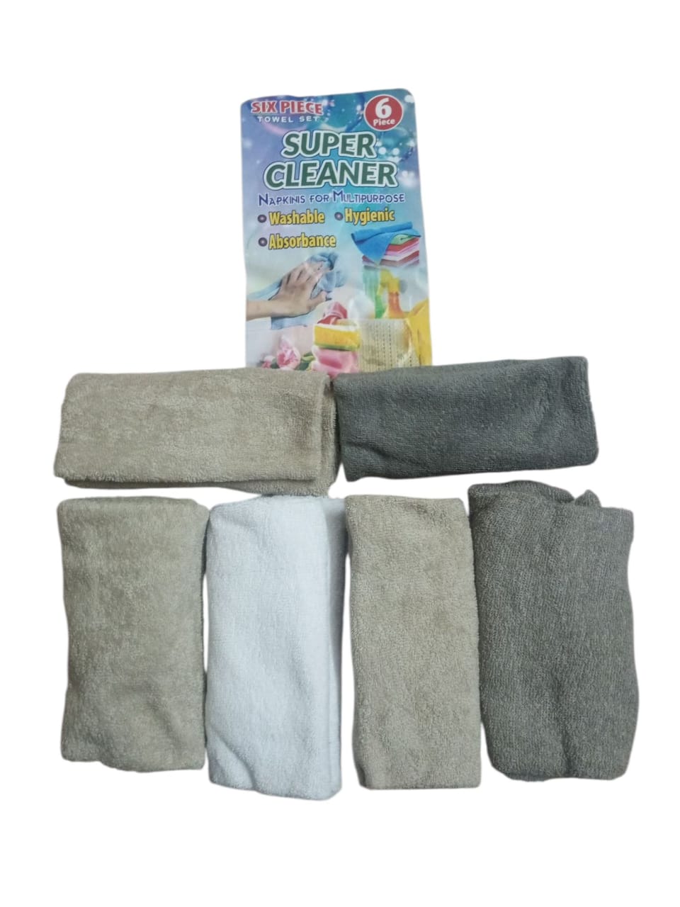 Super Cleaner 6-Piece Multipurpose Microfiber Towel Set Washable & Ultra-Absorbent - Image 4