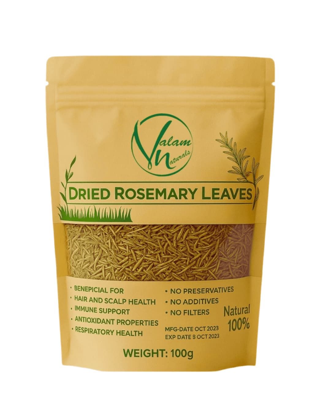 Valam Naturals Dried Rosemary Leaves 100g 100% Natural, Preservative-Free Herb for Cooking, Hair & Scalp Care, and Immune Support