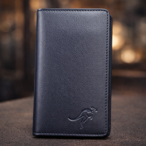 Premium Mens Long Leather Wallet  Multi-Slot Executive Bifold with Embossed Kangaroo Logo