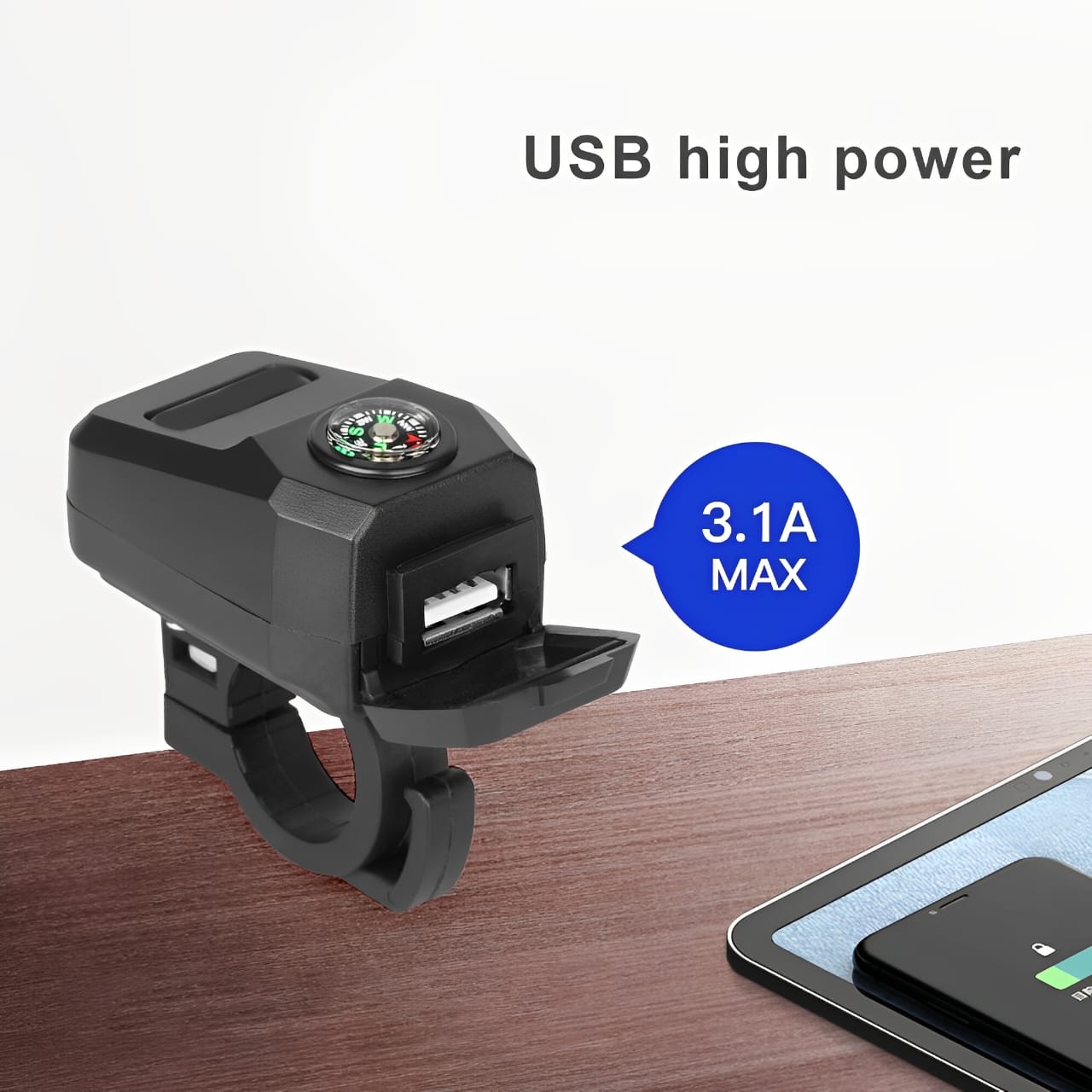 Motorcycle USB Charger with Compass Fast Charging, Waterproof, 36-105V Universal for Motorcycles & E-Bikes - Image 3
