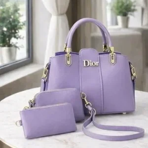 Dior Inspired Purple Leather Handbag Set for Women | Premium Luxury Tote Bag with Wallet & Pouch