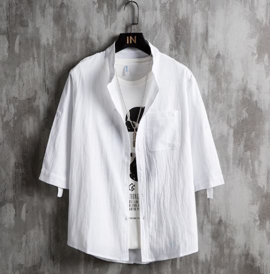 Men Plus Size Solid Green Short Sleeve Shirt Summer Cotton