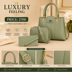Green Rexine 3-Piece Handbag Set for Women | Premium Tote Bag with Wallet & Cosmetic Pouch