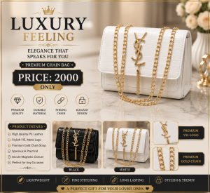 White & Black Croc Leather Handbag with Gold Chain Strap | Premium Women's Shoulder Bag