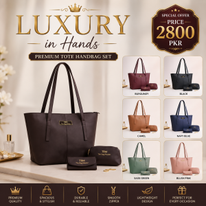 TBM The Bag Master 3 Pcs Tote Bag Set for Women | Premium Leather Handbag with Wallet & Pouch – Brown