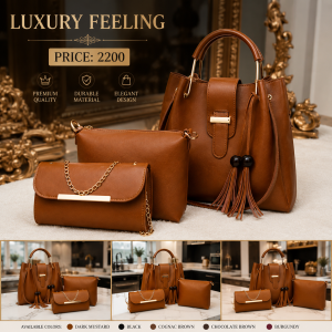 Women's Mustard PU Leather 3-Piece Handbag Set | Premium Tote Bag with Wallet & Pouch for Ladies