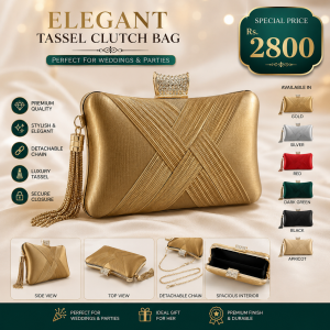 Golden Woven Diamond Tassel Clutch for Weddings & Parties | Elegant Women's Evening Bag